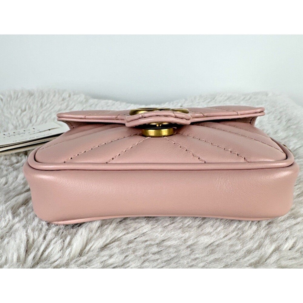 Gucci GG Marmont Super Mini Bag Wristlet Dusty Pink Matelasse Leather - Picture 10 of 16